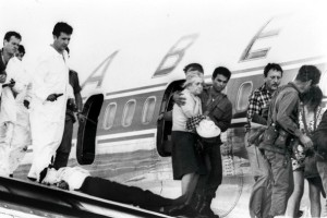 Hostages being rescued from the Sabena flight