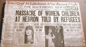 Headline in the newspaper "Baltimore" on the massacre in Hebron