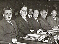 Abba Eban with Foreign Minister Moshe Sharet at the UN, 1950