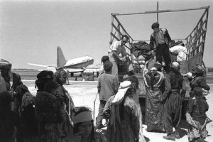 Immigrants from Iraq leaving Lod airport on their way to ma'abara, 1951 (courtesy of www.gpo.gov.il)