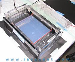 Agarose Gel Electrophoresis is a technique used to separate DNA fragments by their size. An electric current is used to propel the DNA through a porous gel matrix.