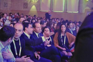 Jerusalem mayor Nir Barkat chatting with Forsan Hussein, Chief Executive Officer of Israel's YMCA's