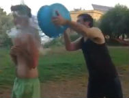 Supporters do the ALS Ice Bucket Challenge in Tel Aviv