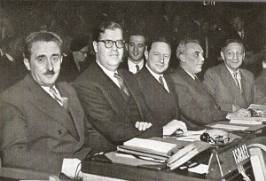 Abba Eban with Foreign Minister Moshe Sharet at the UN, 1950