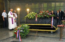 Father Vjekoslav Lasic at the Sakic burial in Zagreb, Croatia