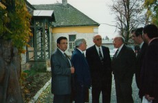 Avi Yaffe (left) on the entrance to the graveyard of Vukovar