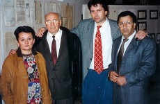 Arie Livne (second from the left) and Avi Yaffe (right) with their Serbian hosts in the museum