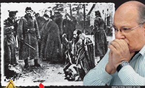 Meir Dagan, former Mossad chief (may his memory be a blessing), next to Holocaust photograph of his grandfather. (credit: Shmais Archive)