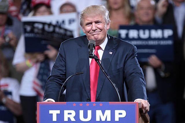 Donald Trump speaking with supporters at a campaign rally at Veterans Memorial Coliseum at the Arizona State Fairgrounds in Phoenix, Arizona. (Gage Skidmore)