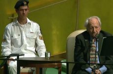 Holocaust surviver, Noah Klieger, speaking to the UN